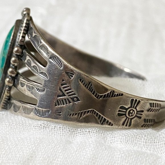 Fred Harvey Era Navajo Sterling Green Cuff Vintage - Picture 3 of 10